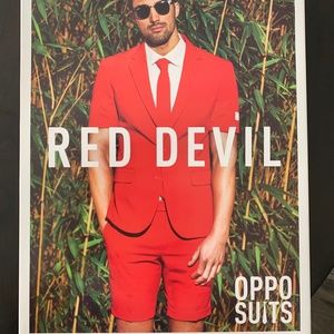 OPPO SUITS - Summer Suit - Red Devil Short Sleeve Blazer, Tie & Shorts